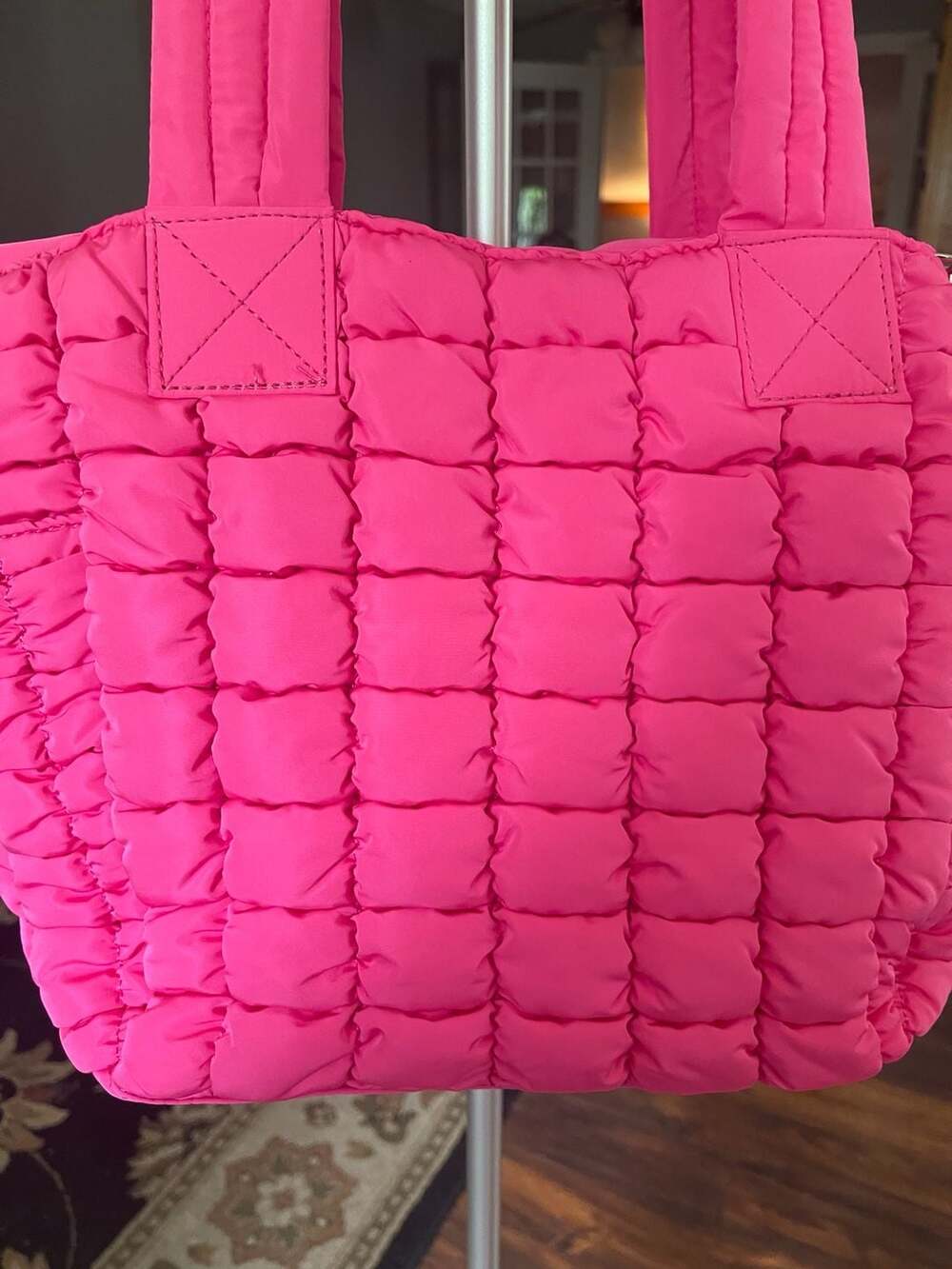EcoStitch USA Hot Pink Quilted Puffer Tote Bag Crossbody Travel Lightweight - Picture 6 of 14